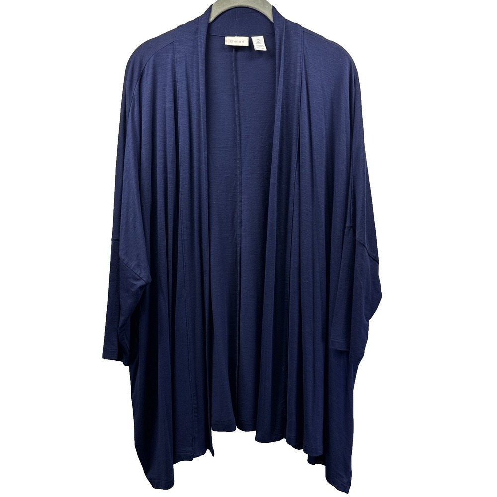 Chicos Women Cardigan Jacket Size 2 Large Blue Relaxed Fit Open Stretch A10999